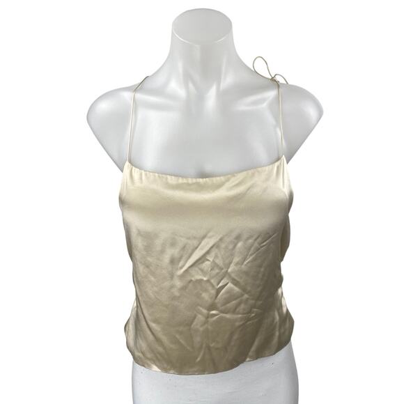 NEW Reformation Gold 100% Silk Sleeveless Cami Camisole Smocked Crop Tank Top 10 - Picture 1 of 5